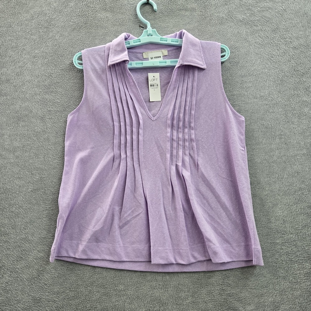 LOFT Women Tank Top‎ S Purple Pleated V-Neck Pullover NWT